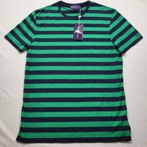 Ralph Lauren Purple Label T Shirt Green Black Stripe Pima Cotton Mens Med Slim